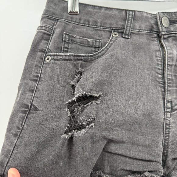 Aeropostale Women’s Black Denim High Rise Shorty Shorts Sz 8 Distressed Cutoffs - Picture 3 of 13